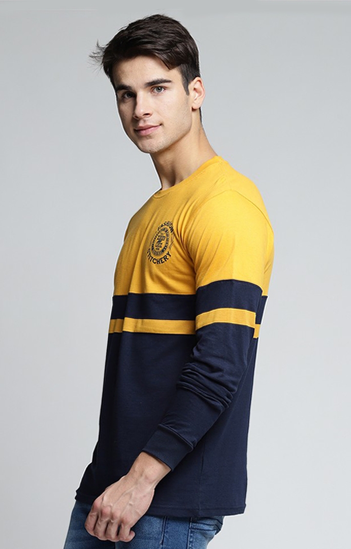 Difference of Opinion | Men's Yellow & Blue Cotton Colourblock Sweatshirt 2