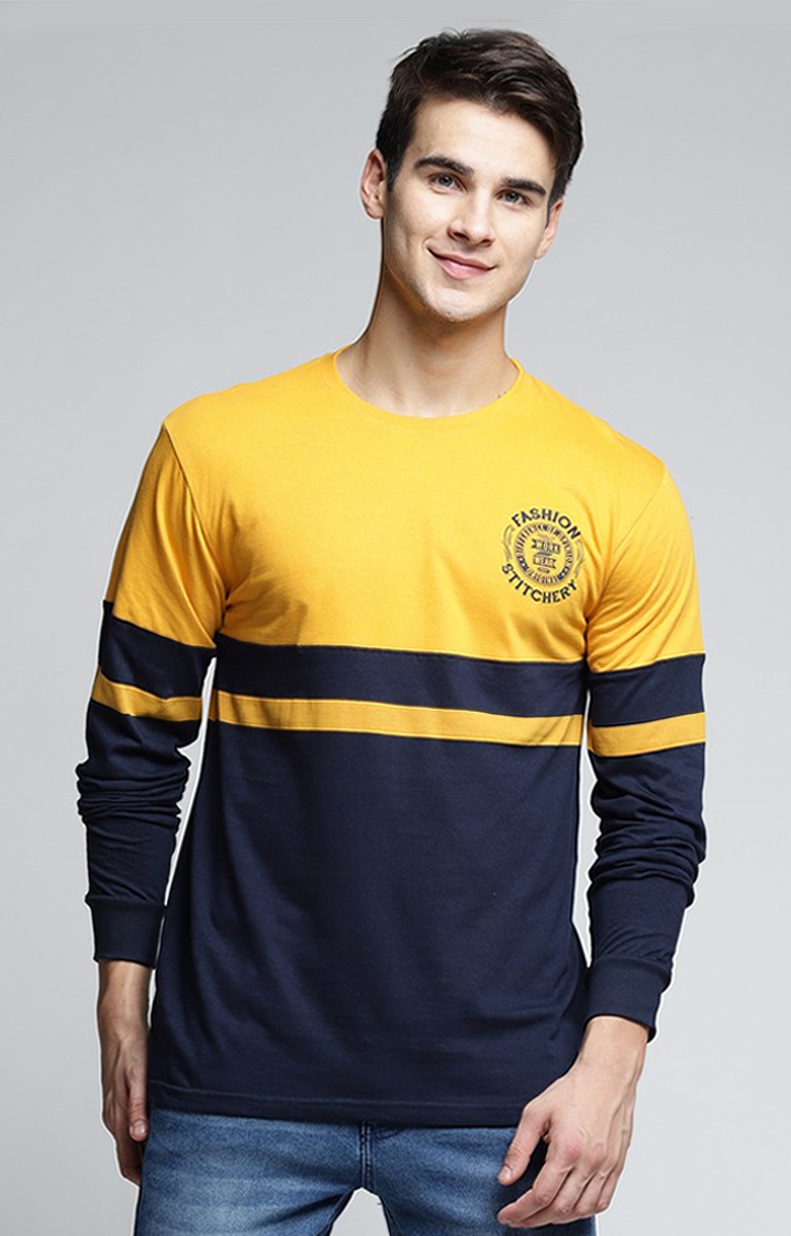 Difference of Opinion | Men's Yellow & Blue Cotton Colourblock Sweatshirt 0