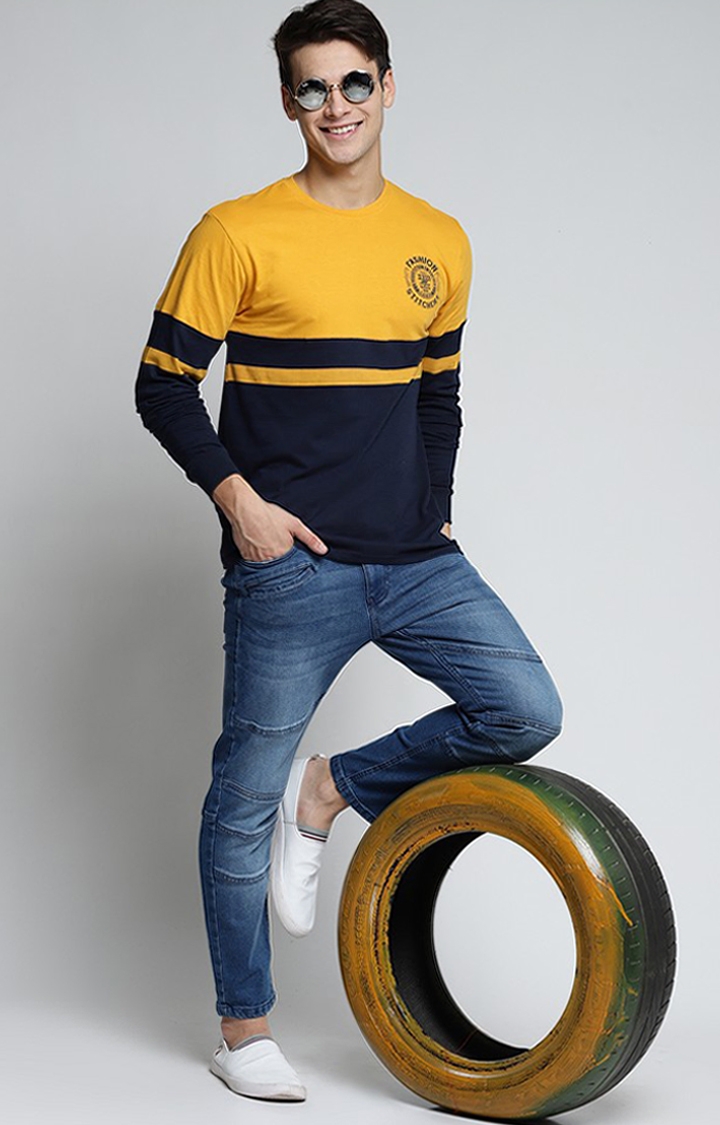 Difference of Opinion | Men's Yellow & Blue Cotton Colourblock Sweatshirt 1