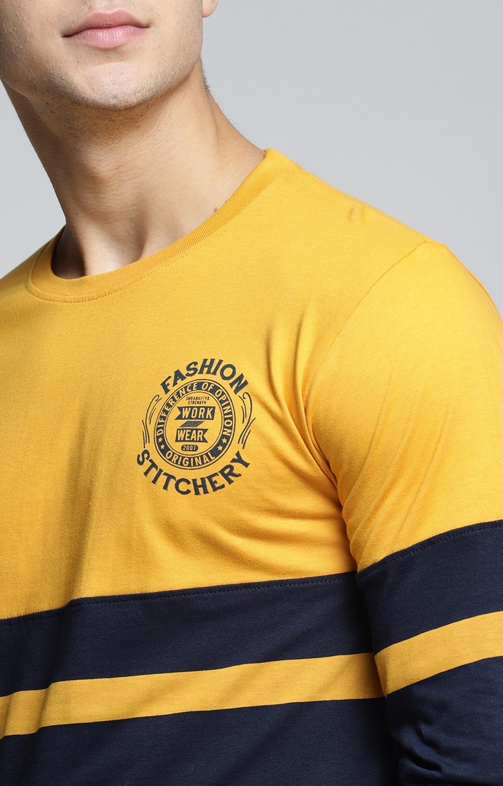 Difference of Opinion | Men's Yellow & Blue Cotton Colourblock Sweatshirt 4