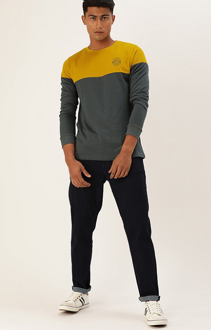 Difference of Opinion | Men's Yellow & Grey Cotton Colourblock Sweatshirt 1