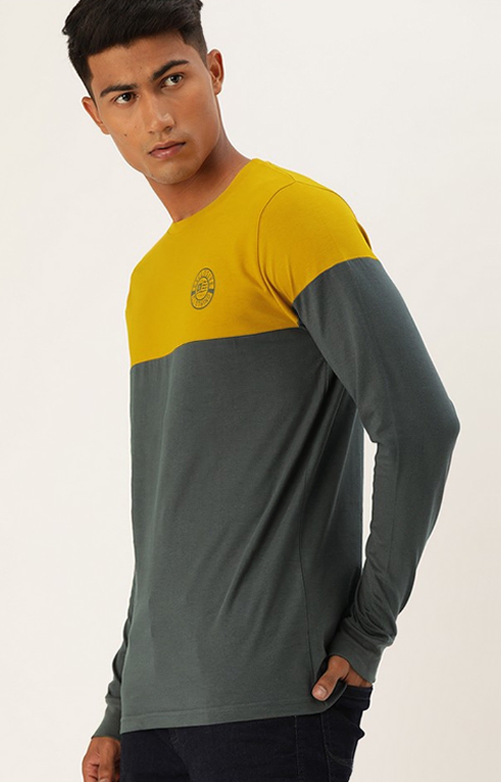 Difference of Opinion | Men's Yellow & Grey Cotton Colourblock Sweatshirt 0