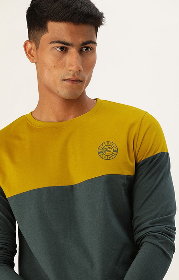 Difference of Opinion | Men's Yellow & Grey Cotton Colourblock Sweatshirt 2