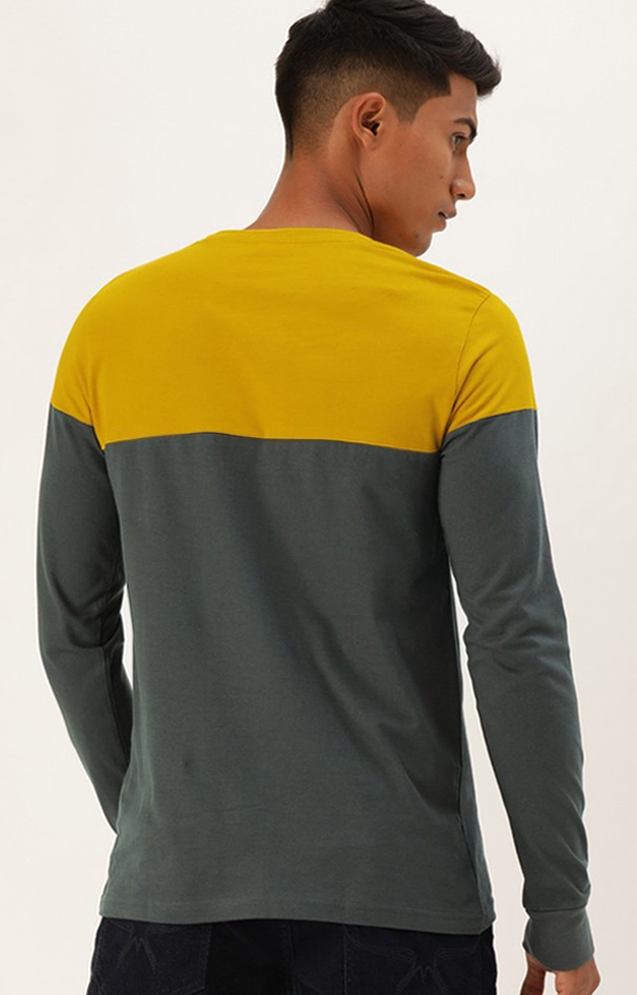 Difference of Opinion | Men's Yellow & Grey Cotton Colourblock Sweatshirt 3