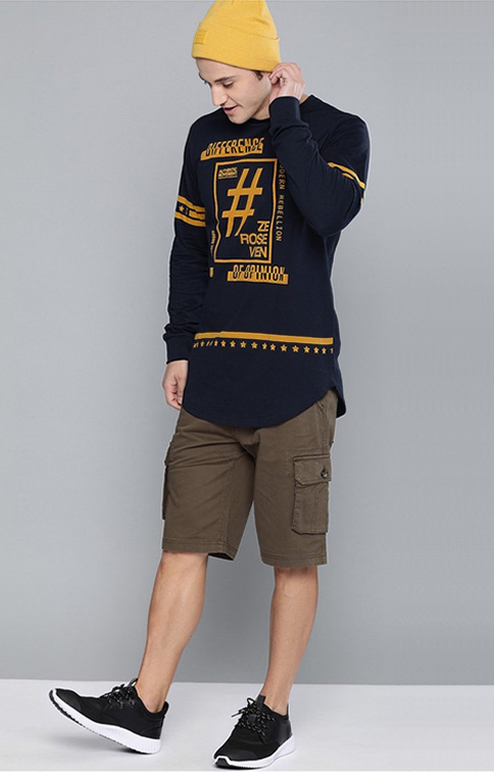 Men's Blue Cotton Typographic Printed Sweatshirt