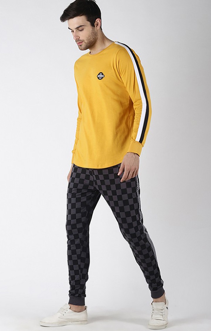 Men's Yellow Cotton Solid Sweatshirt