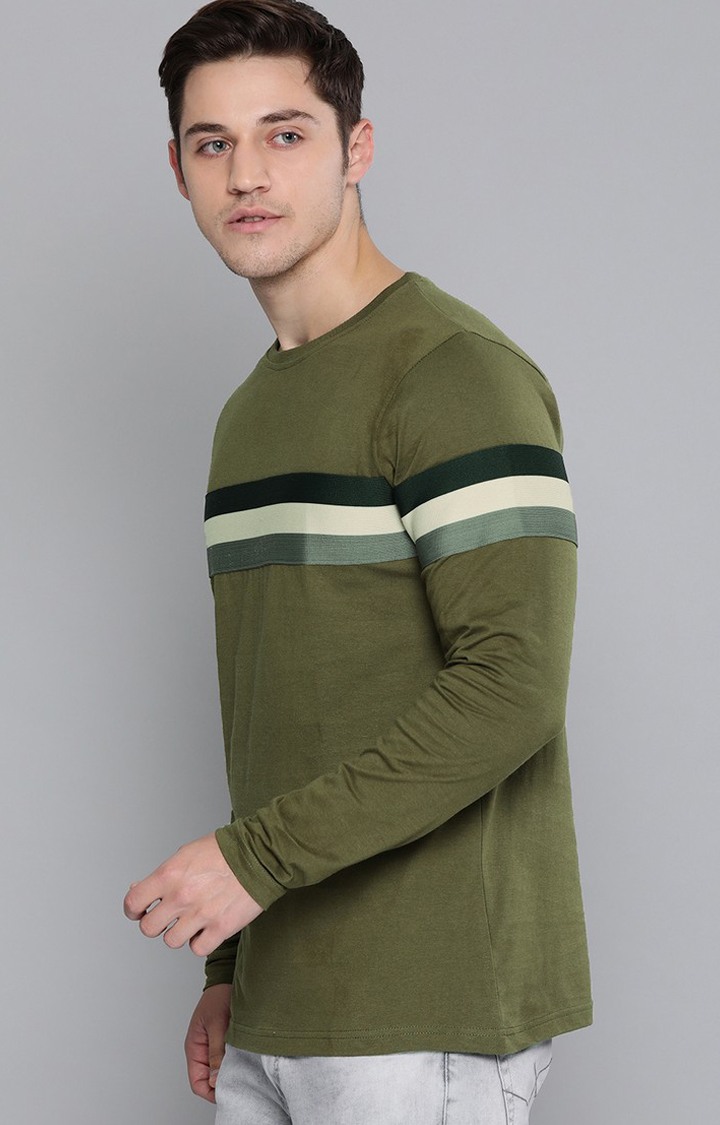 Men's Green Cotton Striped Sweatshirt