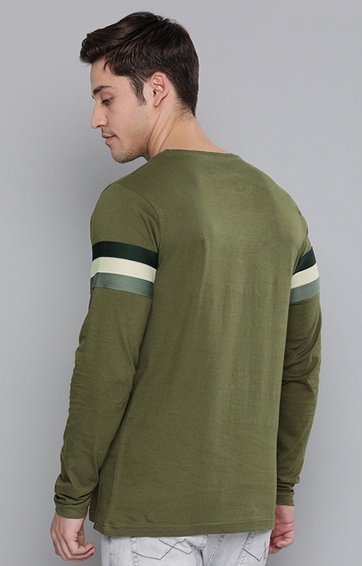 Men's Green Cotton Striped Sweatshirt