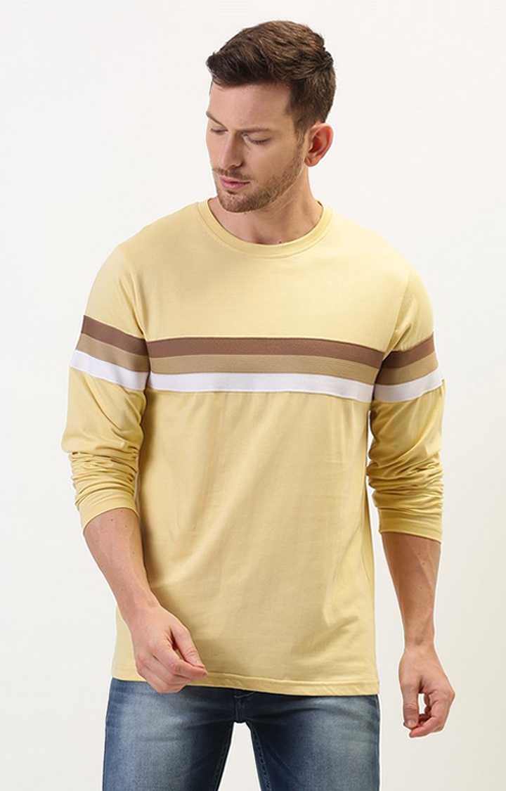 Men's Yellow Cotton Striped Sweatshirt