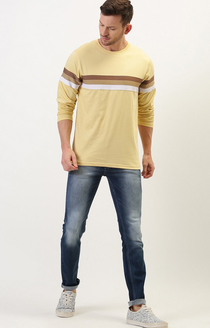 Men's Yellow Cotton Striped Sweatshirt