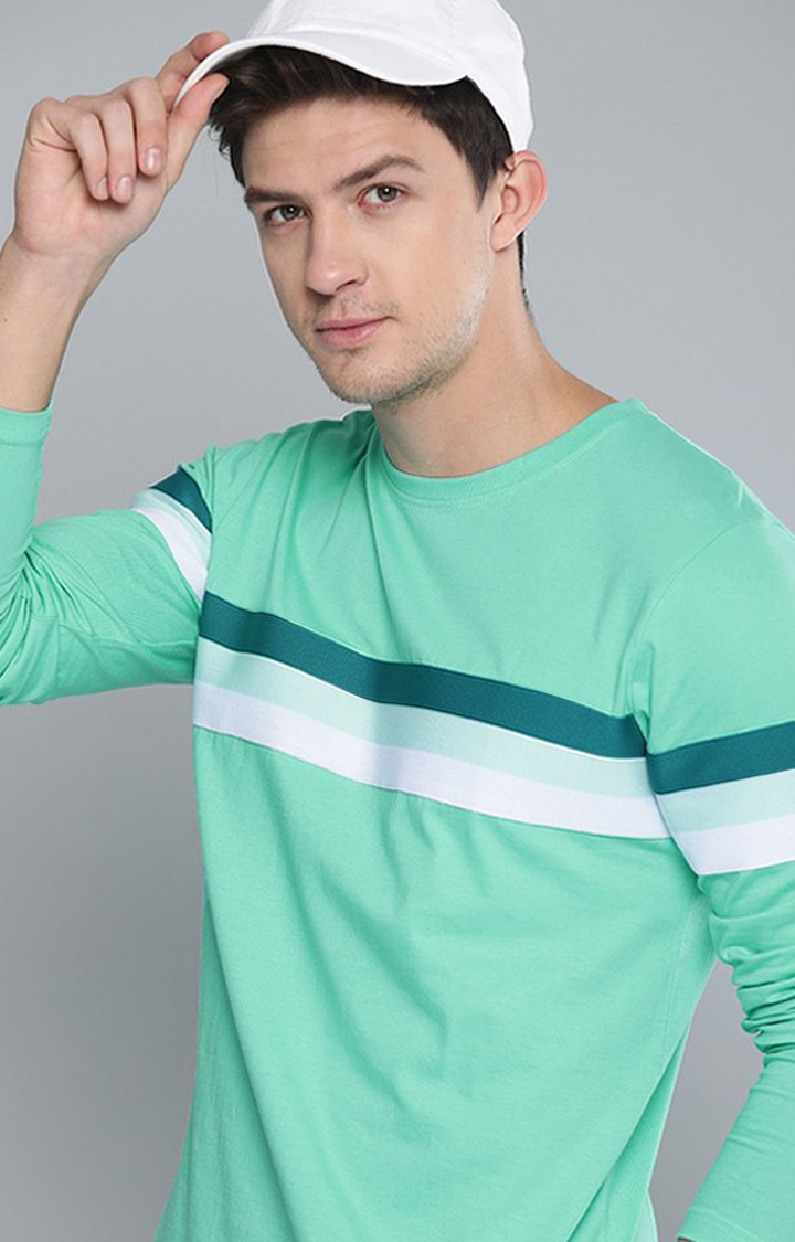 Men's Green Cotton Striped Sweatshirt