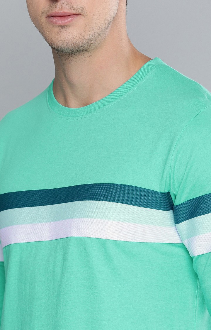 Men's Green Cotton Striped Sweatshirt