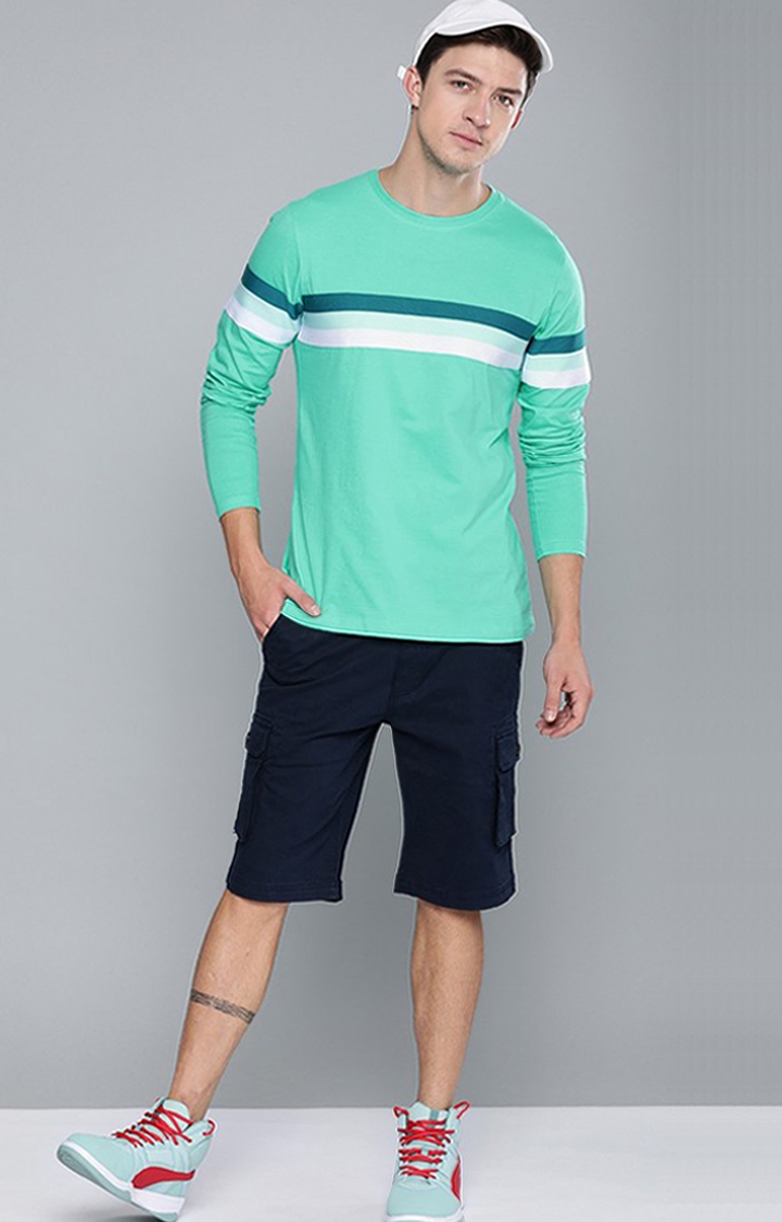 Men's Green Cotton Striped Sweatshirt