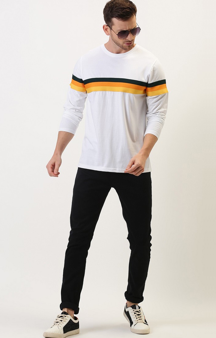 Difference of Opinion | Men's White Cotton Striped Sweatshirt 1
