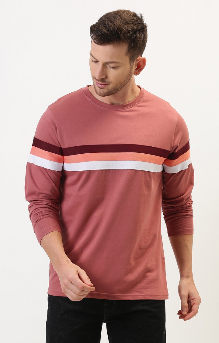 Difference of Opinion | Men's Pink Cotton Colourblock Sweatshirt
