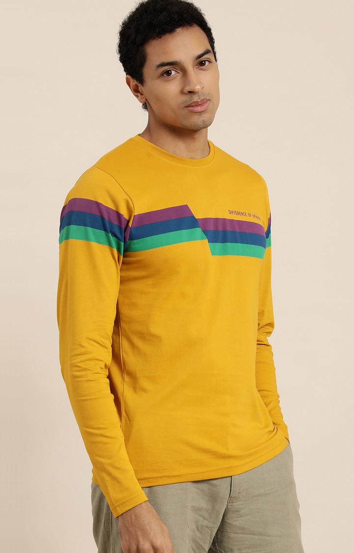 Men's Yellow Cotton Striped Sweatshirt