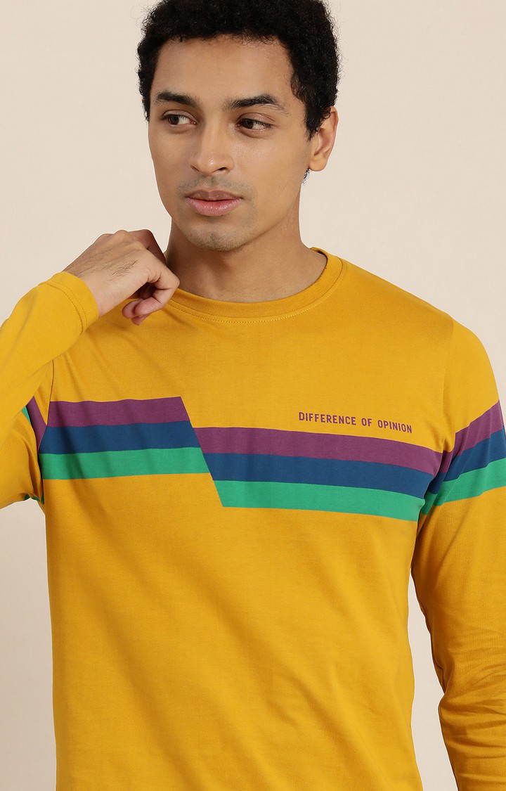 Men's Yellow Cotton Striped Sweatshirt