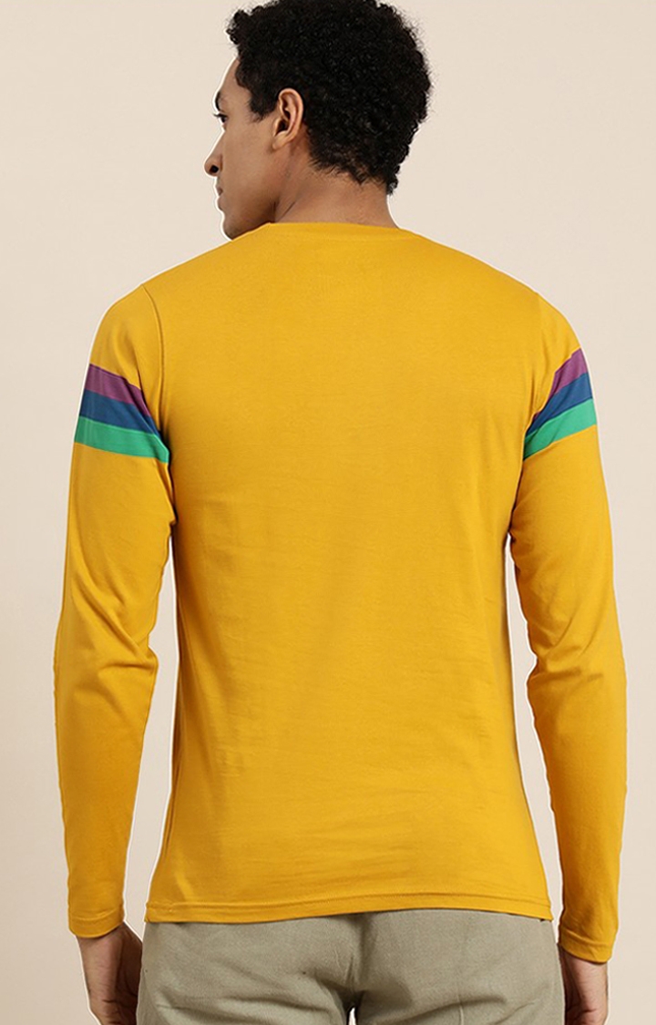 Men's Yellow Cotton Striped Sweatshirt