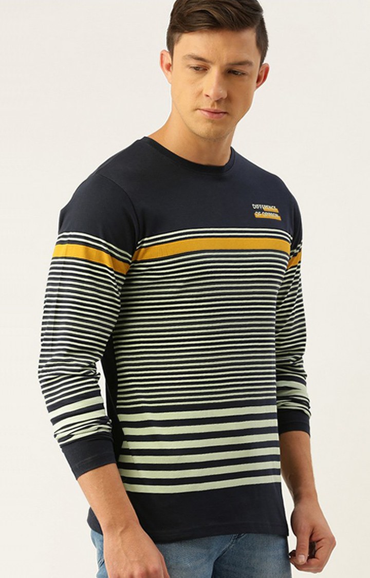 Men's Navy Cotton Striped Sweatshirt