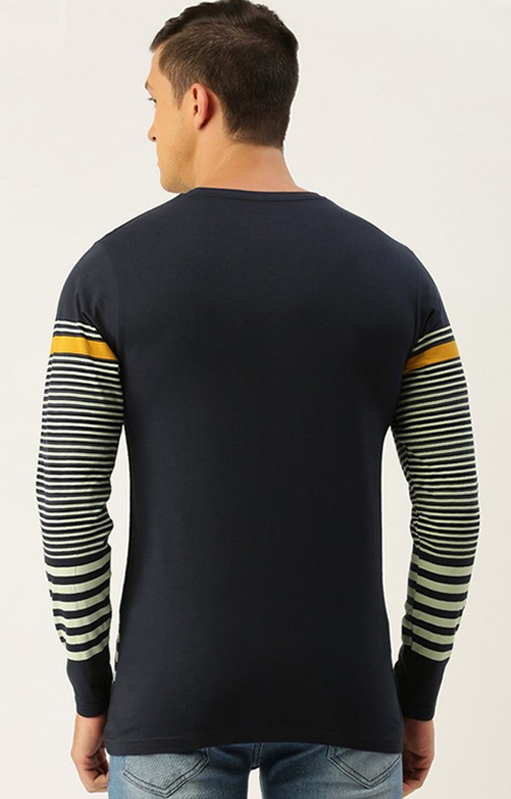 Men's Navy Cotton Striped Sweatshirt
