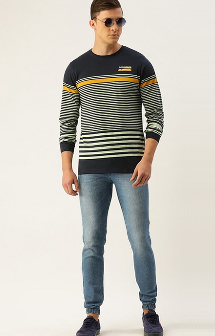 Men's Navy Cotton Striped Sweatshirt
