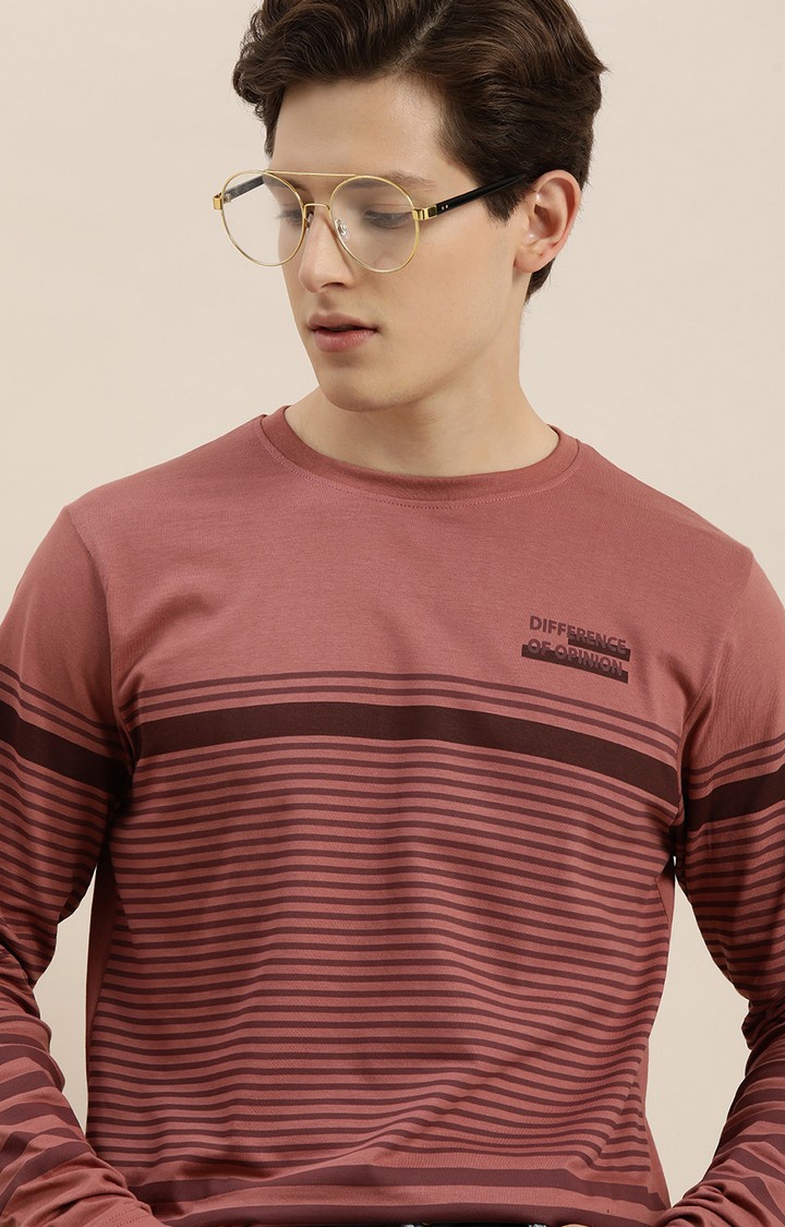Difference of Opinion | Men's Pink Cotton Striped Sweatshirt 3