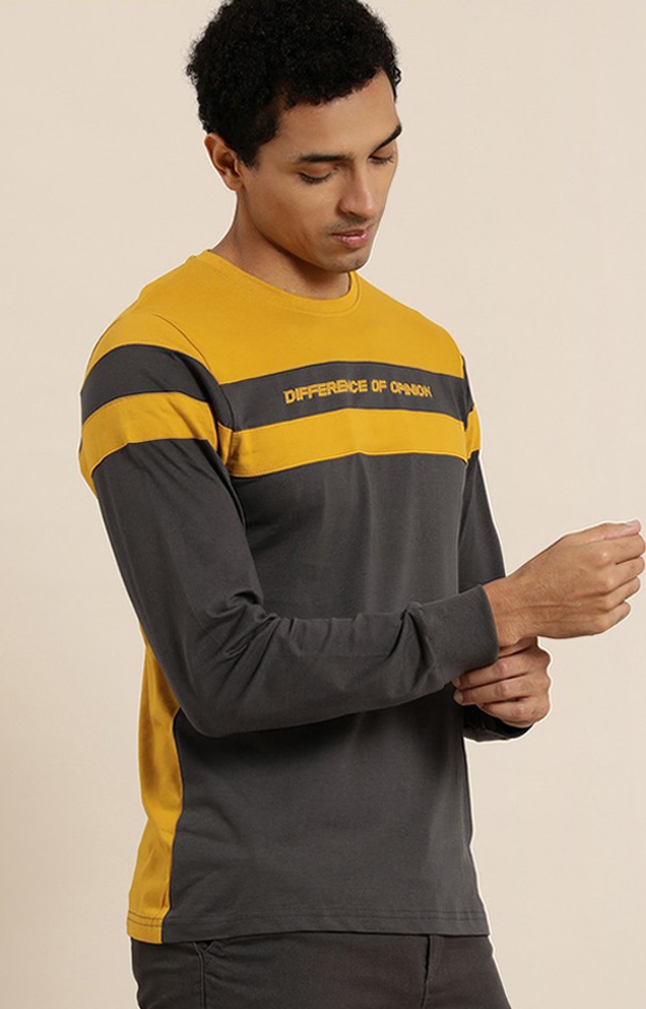 Men's Yellow Cotton Colourblock Sweatshirt