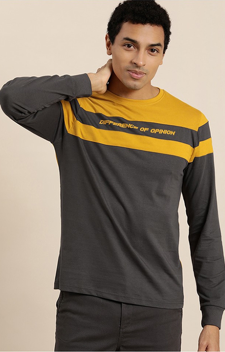 Difference of Opinion | Men's Yellow Cotton Colourblock Sweatshirt