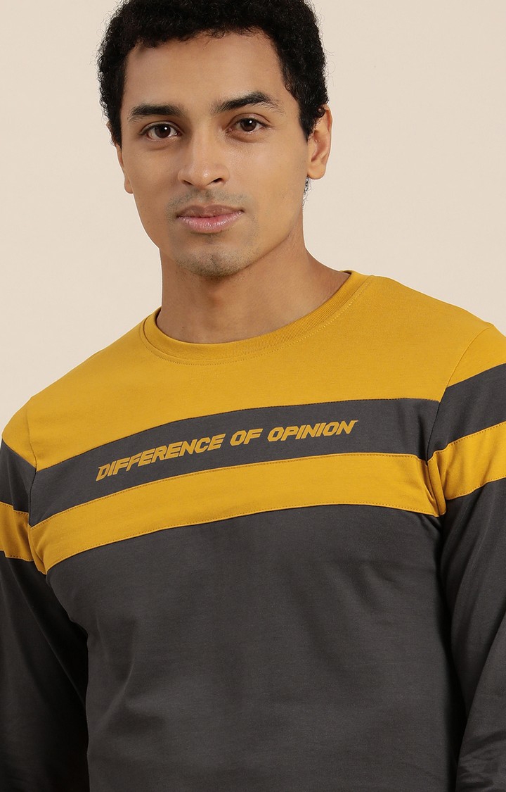 Men's Yellow Cotton Colourblock Sweatshirt