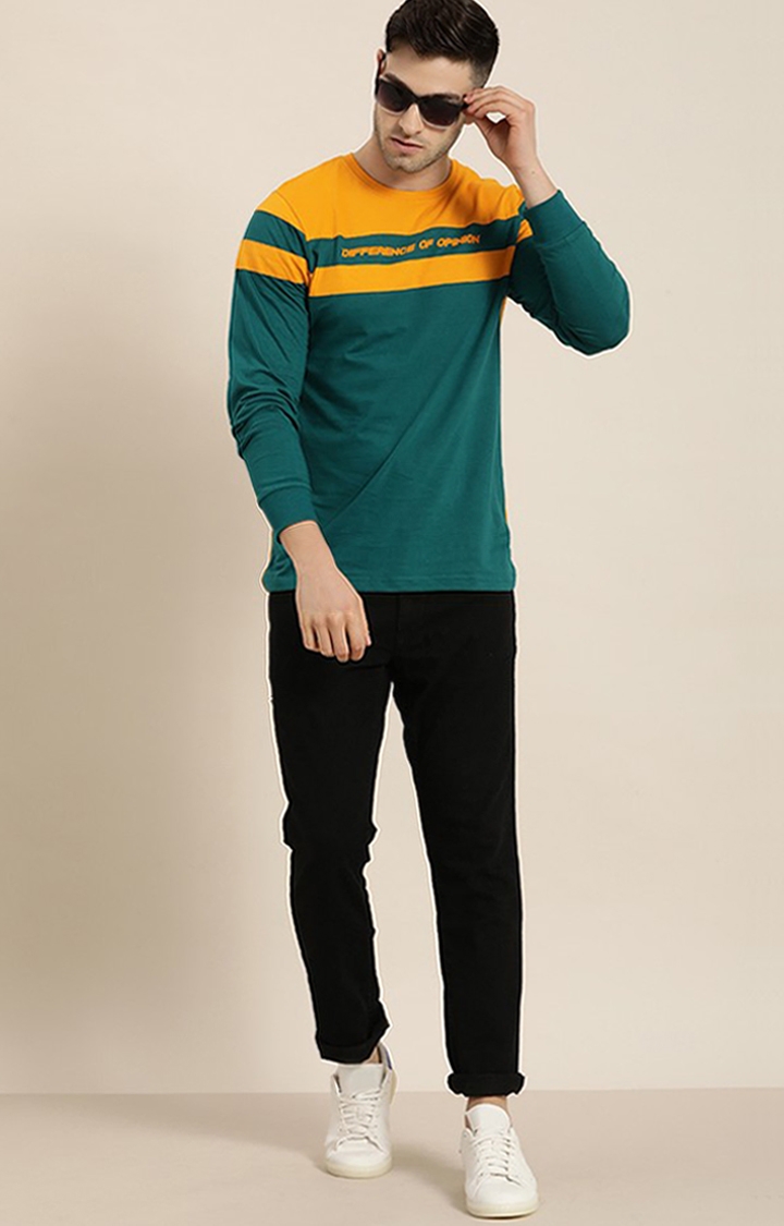Difference of Opinion | Men's Yellow Cotton Colourblock Sweatshirt 1