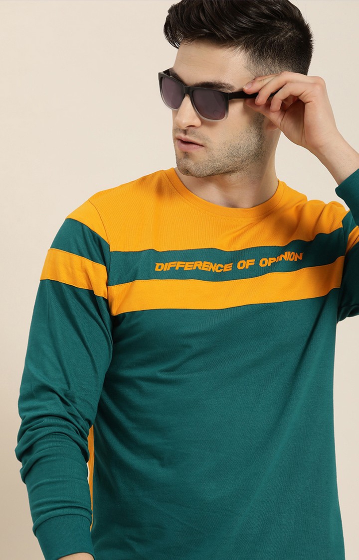 Difference of Opinion | Men's Yellow Cotton Colourblock Sweatshirt 3