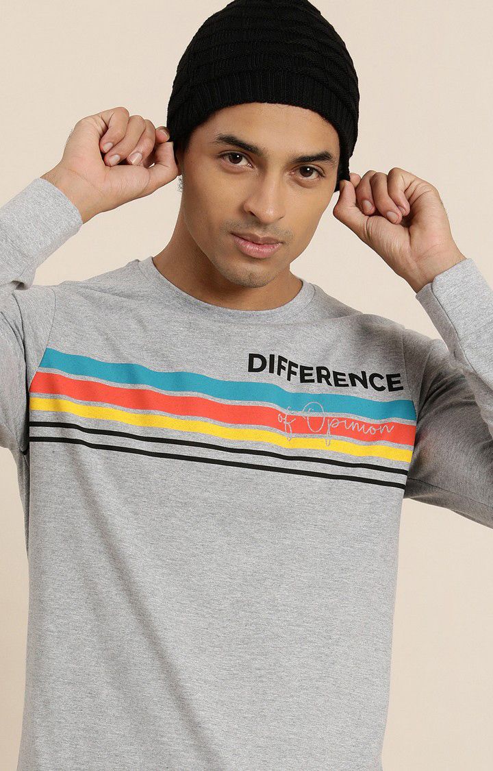 Men's Grey Cotton Striped Sweatshirt
