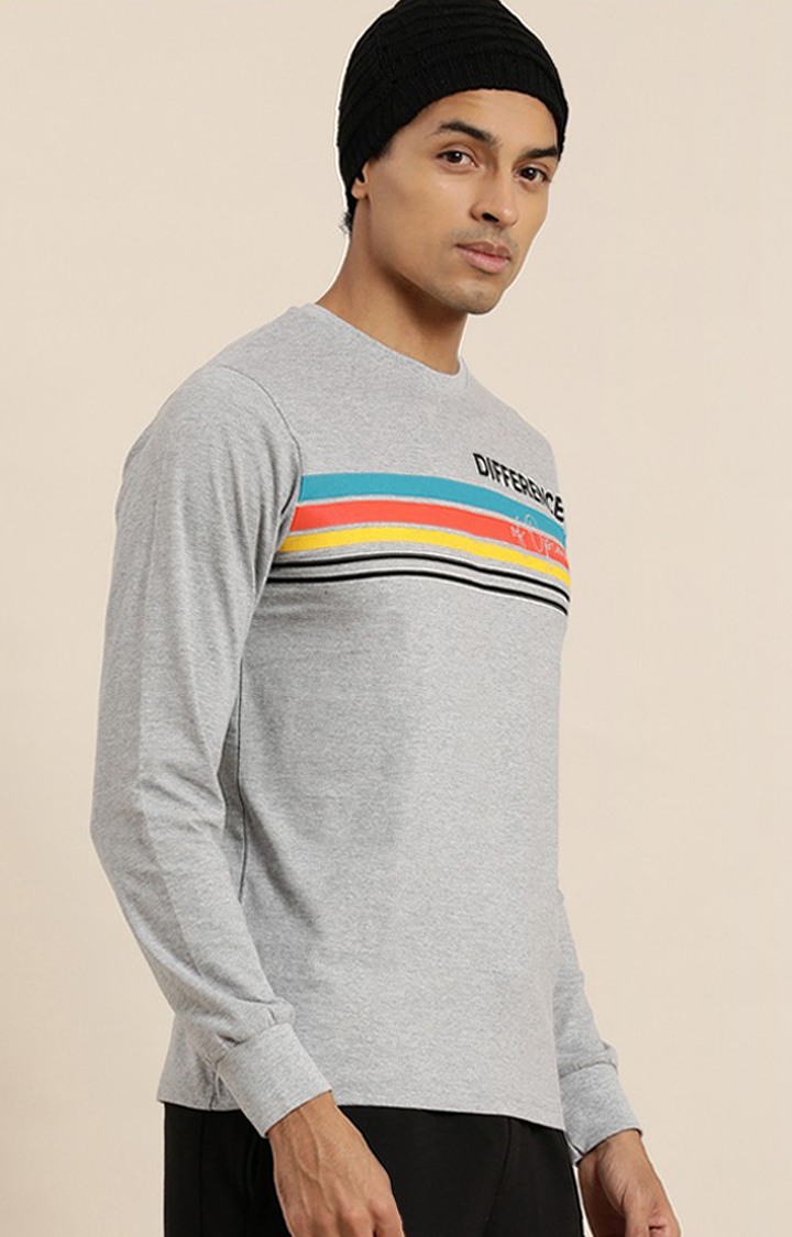 Men's Grey Cotton Striped Sweatshirt