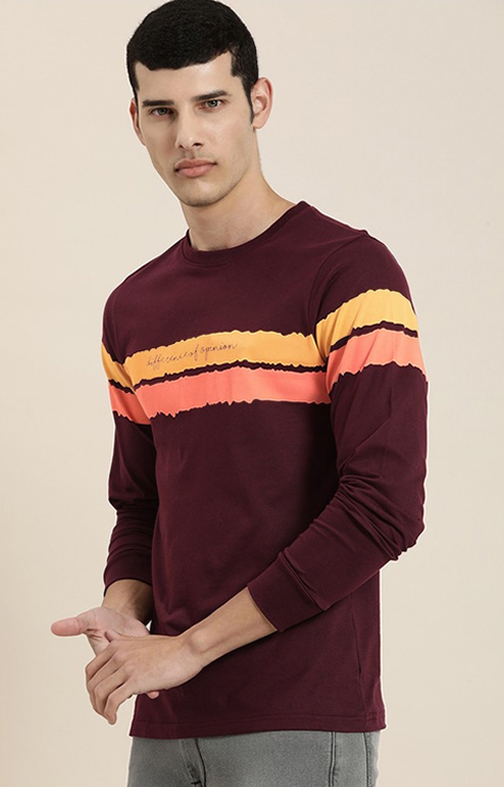 Difference of Opinion | Men's Maroon Cotton Striped Sweatshirt 0