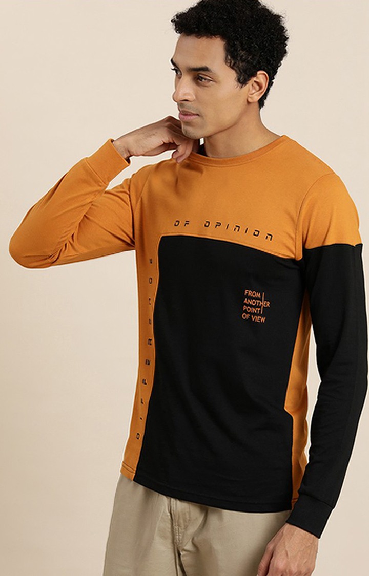 Men's Yellow & Black Cotton Colourblock Sweatshirt