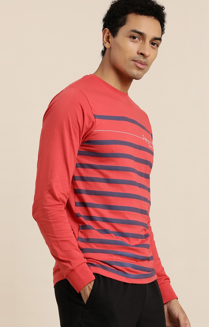 Difference of Opinion | Men's Red Cotton Striped Sweatshirt 1