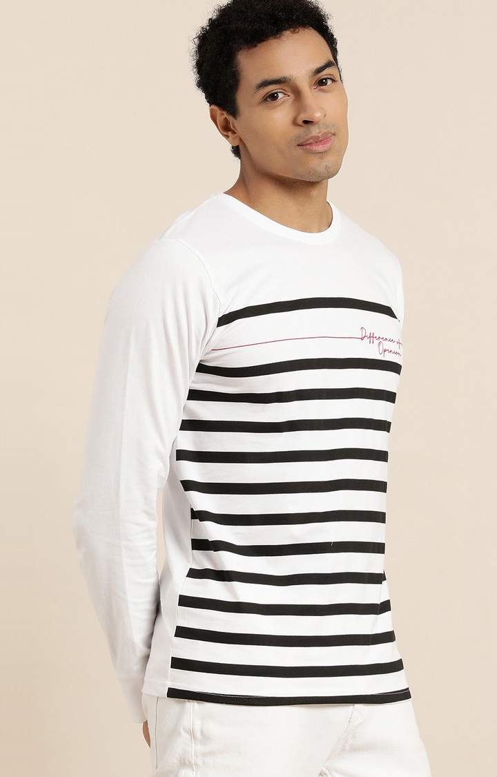 Difference of Opinion | Men's White Cotton Striped Sweatshirt 1
