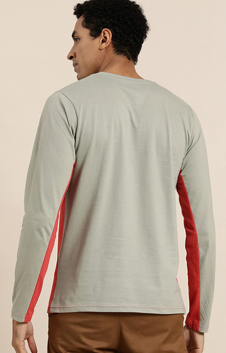 Men's Grey & Peach Cotton Colourblock Sweatshirt