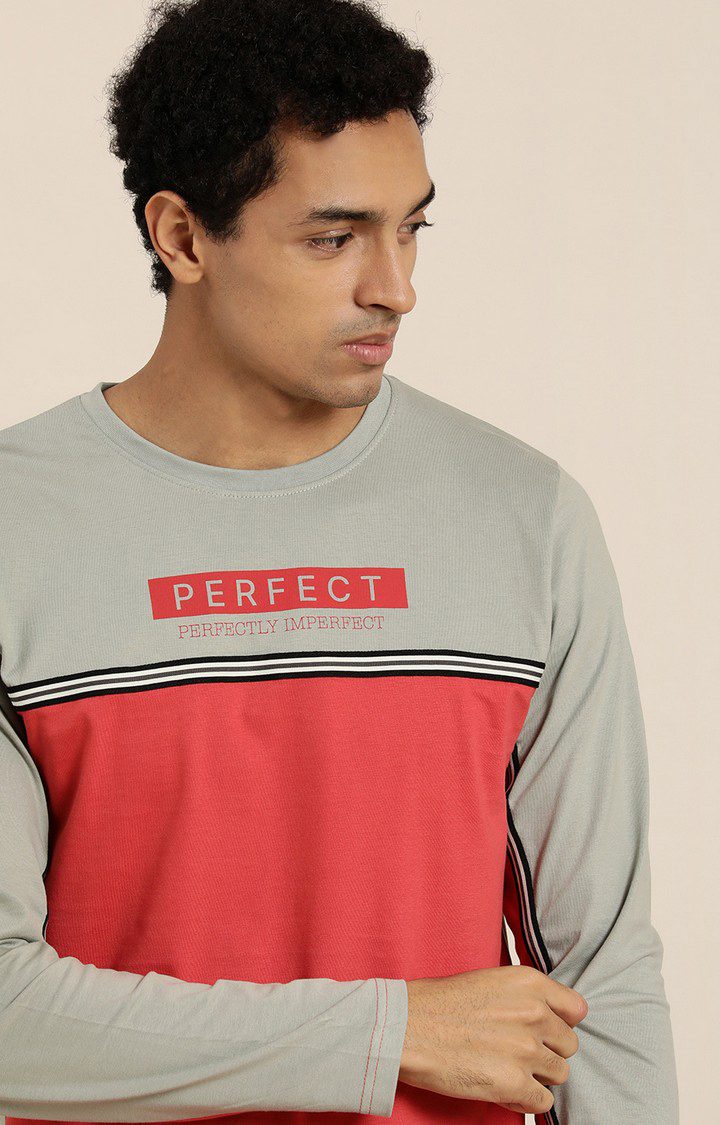 Men's Grey & Peach Cotton Colourblock Sweatshirt