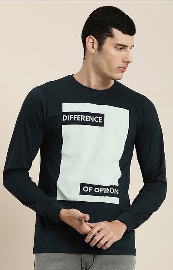 Men's Navy Cotton Typographic Printed Sweatshirt