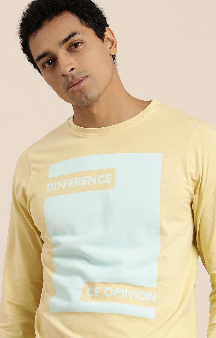 Men's Yellow Cotton Typographic Printed Sweatshirt