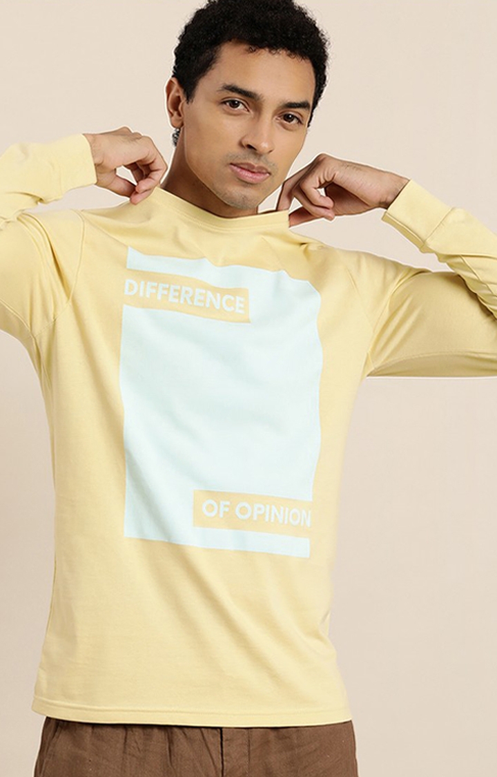 Difference of Opinion | Men's Yellow Cotton Typographic Printed Sweatshirt