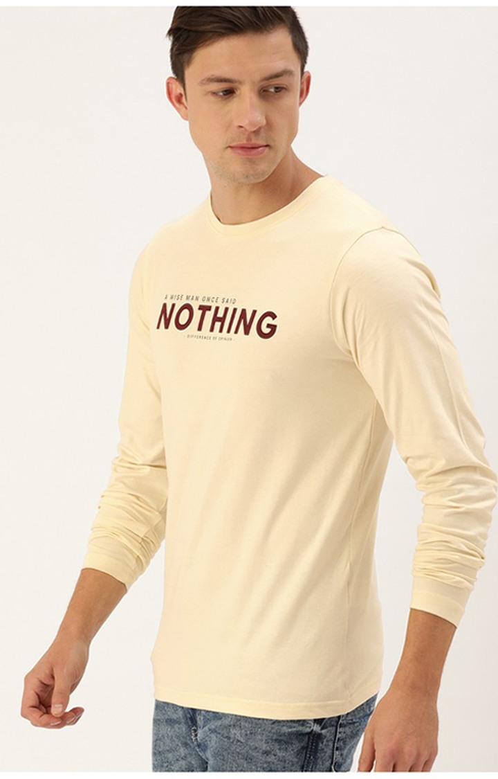 Men's Beige Cotton Typographic Printed Sweatshirt