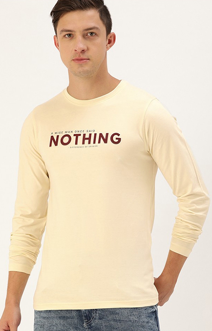 Difference of Opinion | Men's Beige Cotton Typographic Printed Sweatshirt 0