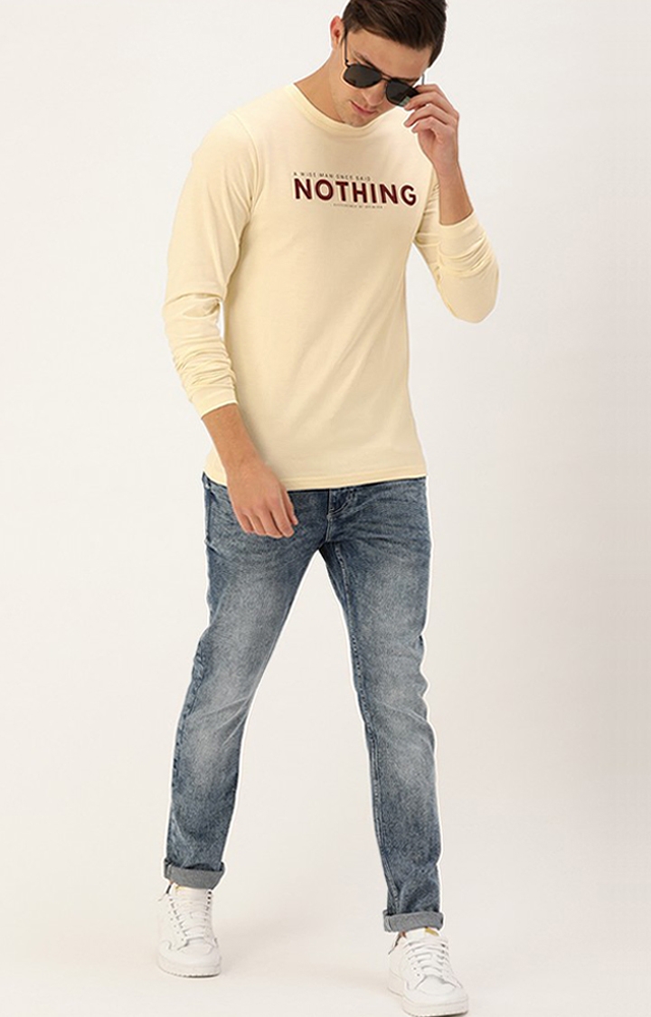 Difference of Opinion | Men's Beige Cotton Typographic Printed Sweatshirt 1