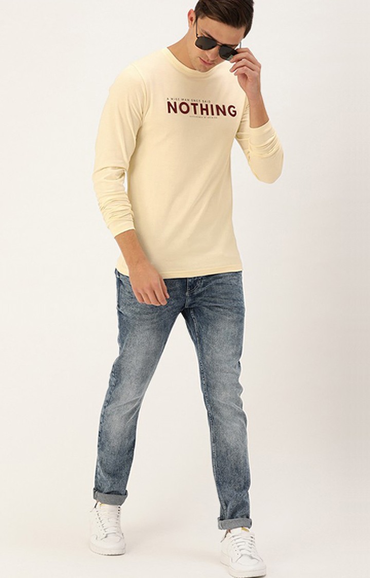 Men's Beige Cotton Typographic Printed Sweatshirt