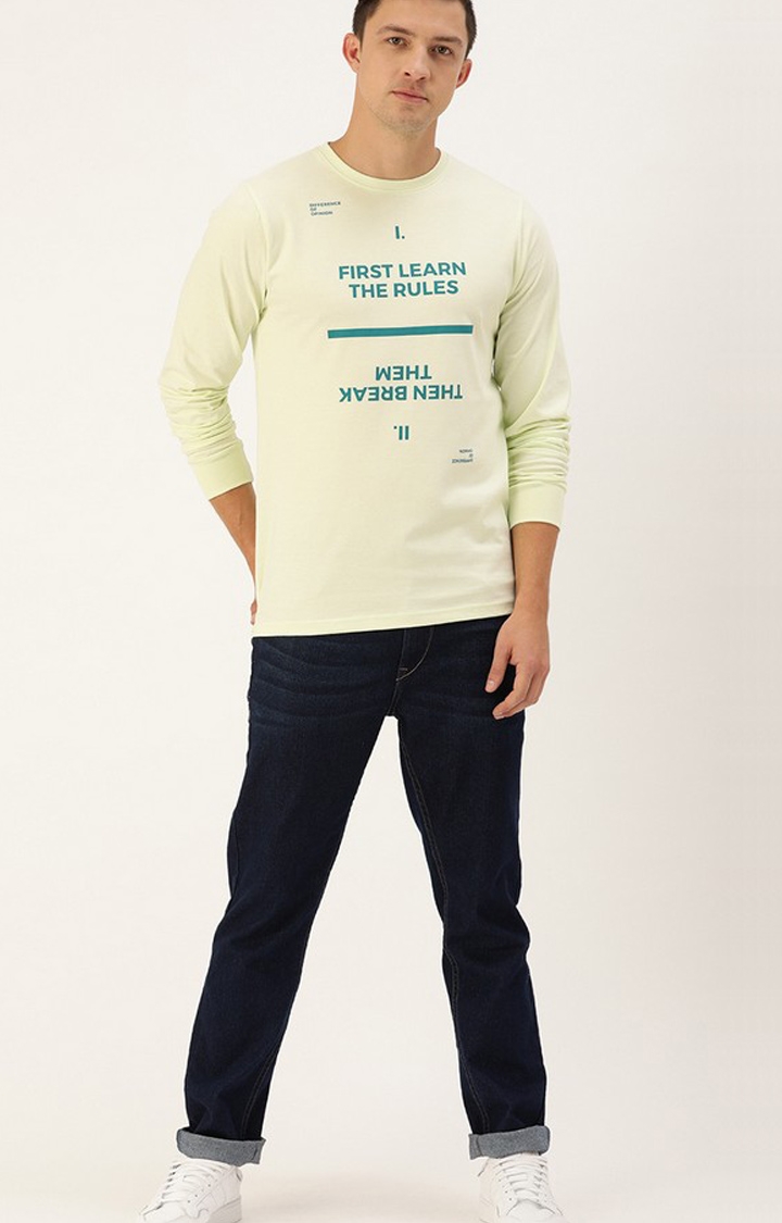 Difference of Opinion | Men's Green Cotton Typographic Printed Sweatshirt 1