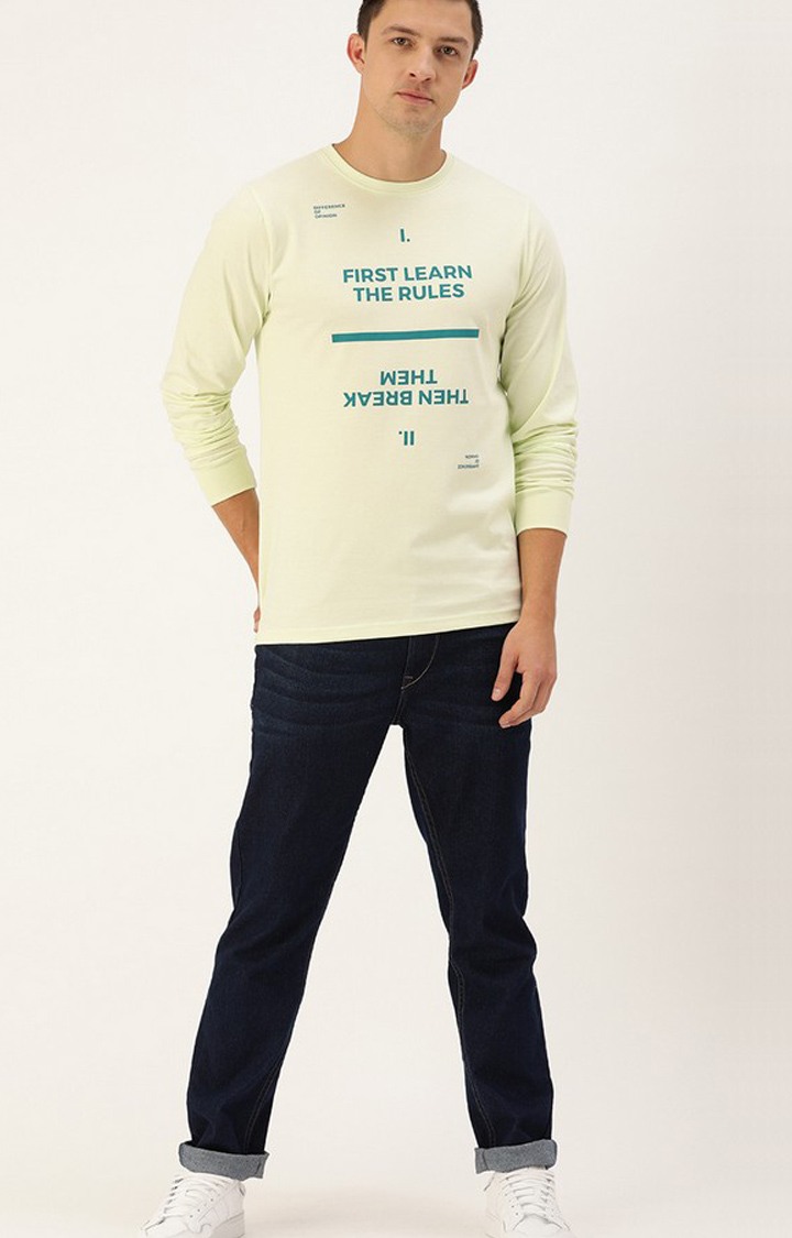 Men's Green Cotton Typographic Printed Sweatshirt