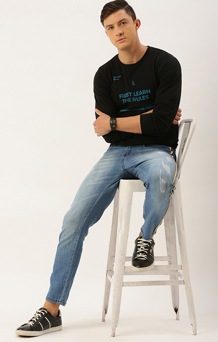 Men's Black Cotton Typographic Printed Sweatshirt