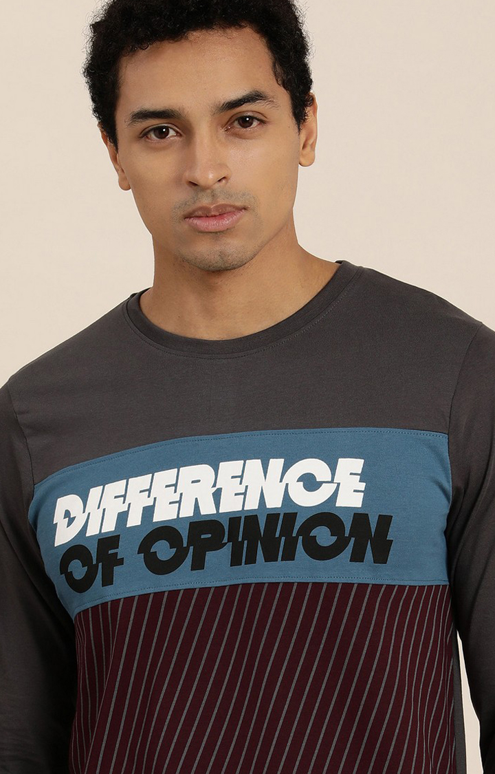 Men's Grey Cotton Typographic Printed Sweatshirt